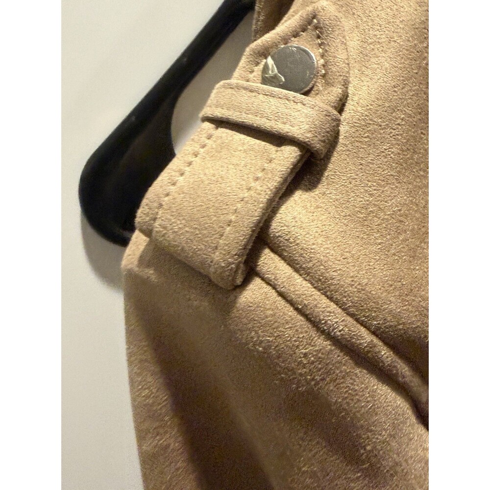 Magaschoni Open Front Faux Suede Leather Coat Jacket Stone Beige Size 12 - Picture 8 of 10